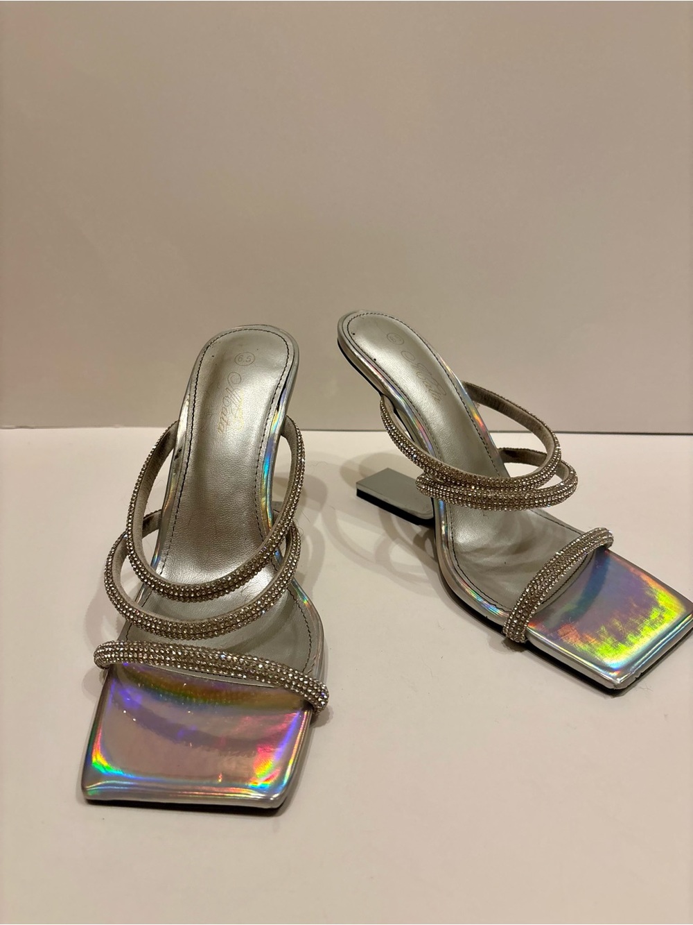 Silver Iridescent Strappy Heeled Sandals